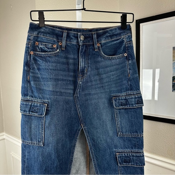 American Eagle Low Rise Maxi Denim Cargo Skirt Size 000 - Picture 3 of 11
